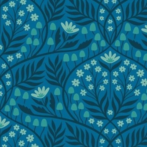 M | Botanical Damask | Blue & Teal Jewel Tones Floral