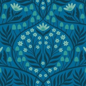 L | Botanical Damask | Blue & Teal Jewel Tones Floral