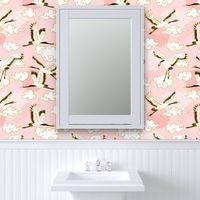 Japanese cranes, blush large scale wallpaper,fabric