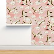 Japanese cranes, blush large scale wallpaper,fabric