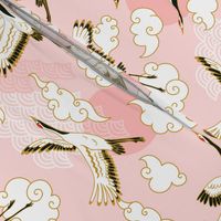 Japanese cranes, blush large scale wallpaper,fabric