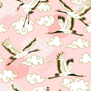 Japanese cranes, blush large scale wallpaper,fabric