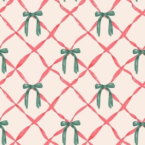 Ribbons and Bows Trellis in Christmas Red and Green
