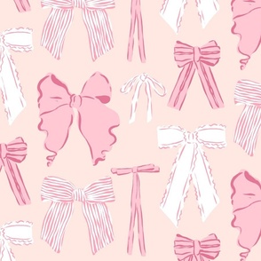 Pink and White Bows on Cream