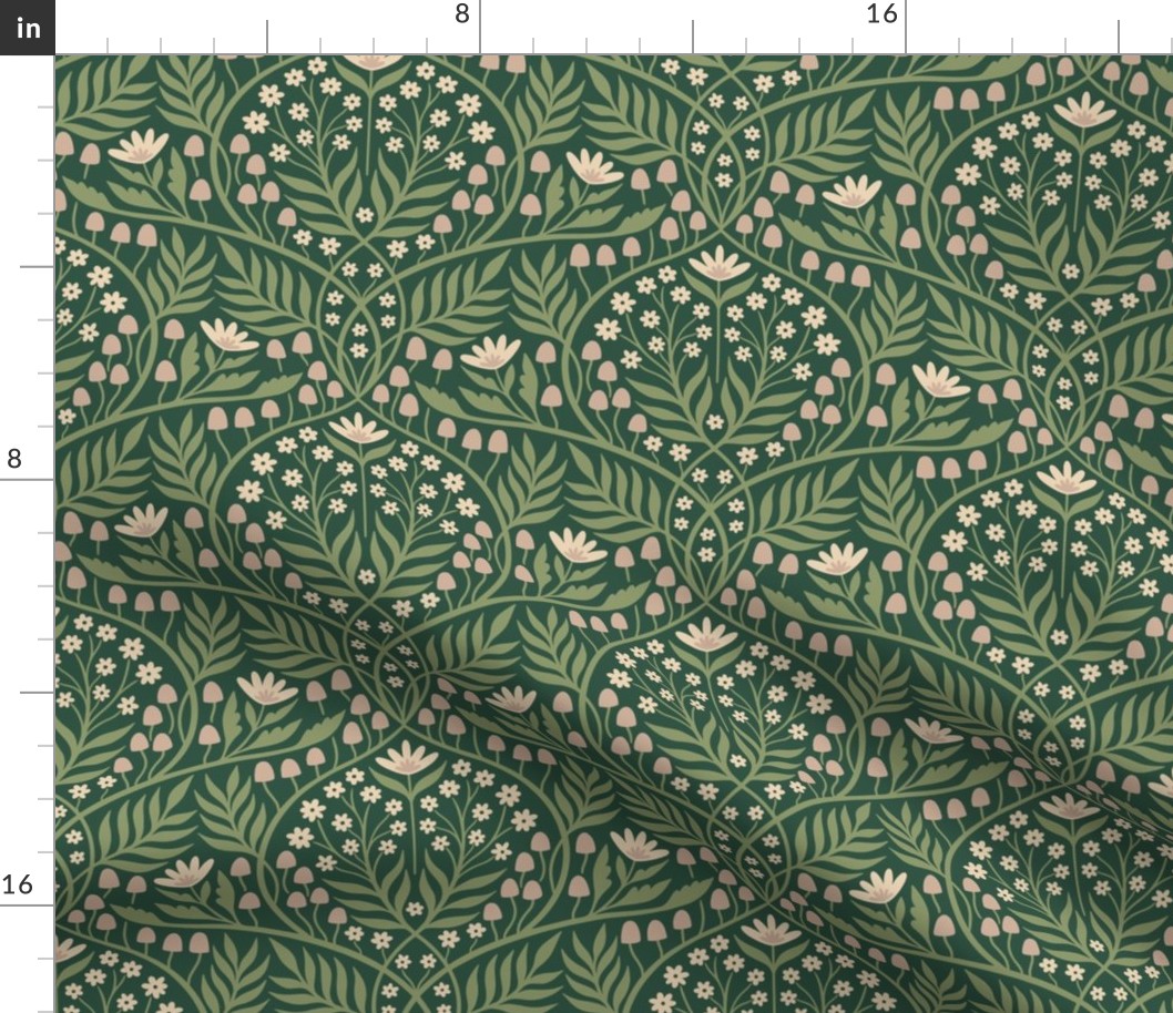 Botanical Damask | Regular Scale | Forest Green & Woodland Brown Floral