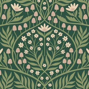 Botanical Damask | Large Scale | Forest Green & Woodland Brown Floral