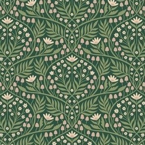 Botanical Damask | Small Scale | Forest Green & Woodland Brown Floral