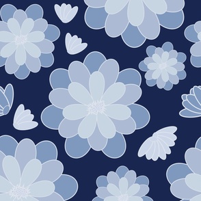 Blue Abstract Flowers with Navy