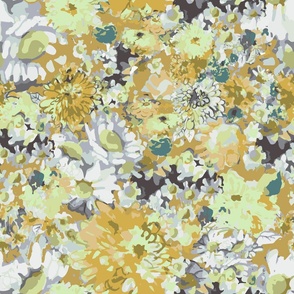 abstract chrysanthemums, yellow and white