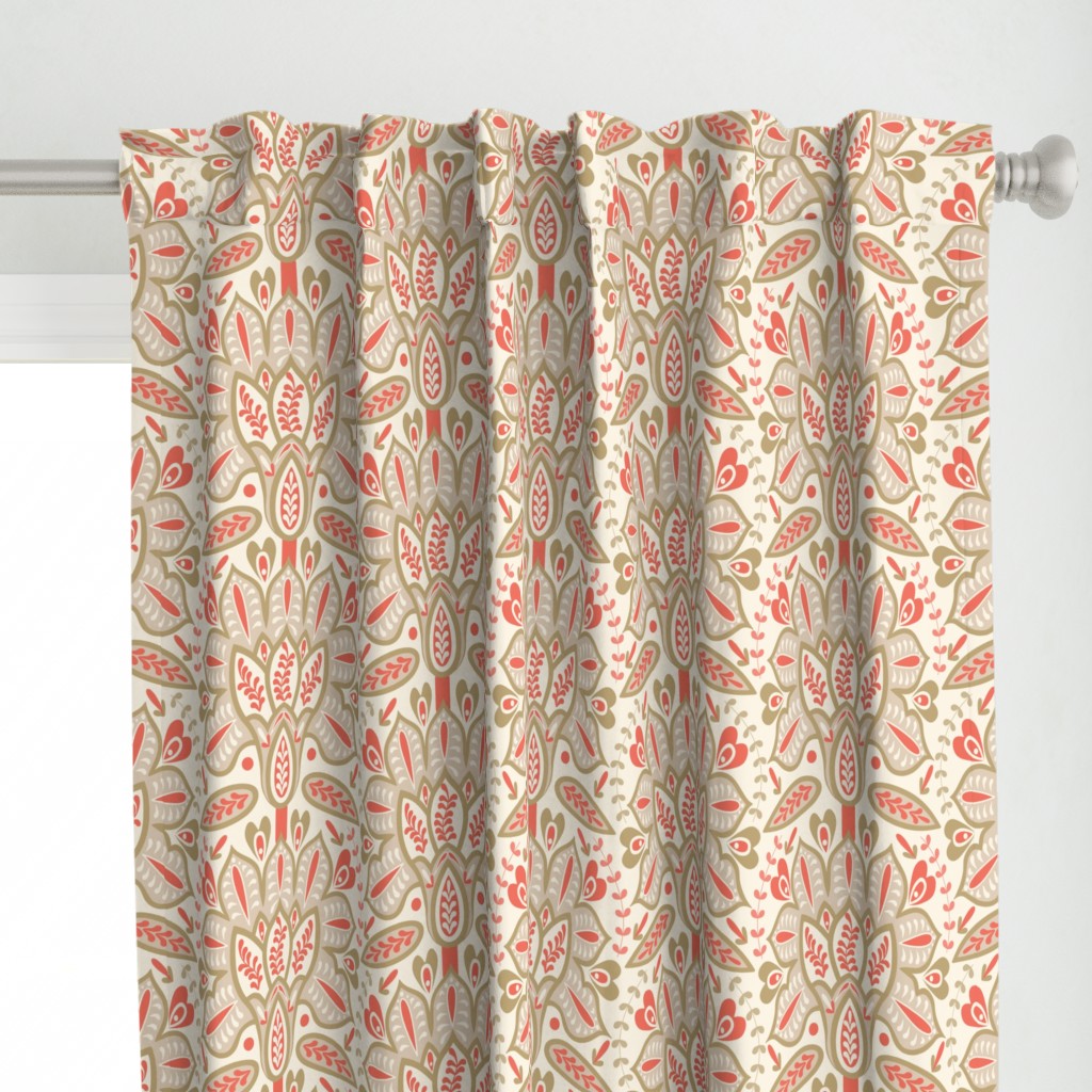 Indian Florals - Historic style for Entryway wallpaper - coral ivory green