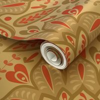 Indian Florals - Historic style for Entryway wallpaper - coral ivory green