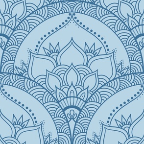 Scalloped Hand-Drawn Mandalas in Timeless Blues