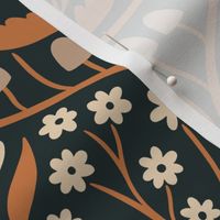 L | Botanical Damask | Autumnal Orange Taupe Brown & Midnight Floral