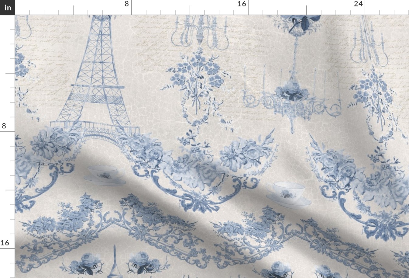 Elegant Paris Parisian Floral Eiffel Tower in Blue by Audrey Jeanne