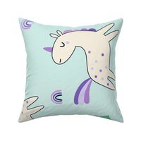 Unicorn Dance (purple and mint) Unicorns Rainbows Flowers, Girls Bedding Blanket Decor, large scale A ROTATED