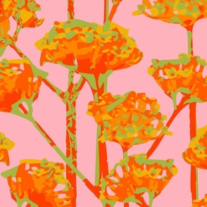 SUNSHINE-Y Abstract Floral Summer Bright Botanical in Coral Orange Yellow Green on Blush - LARGE Scale - UnBlink Studio by Jackie Tahara
