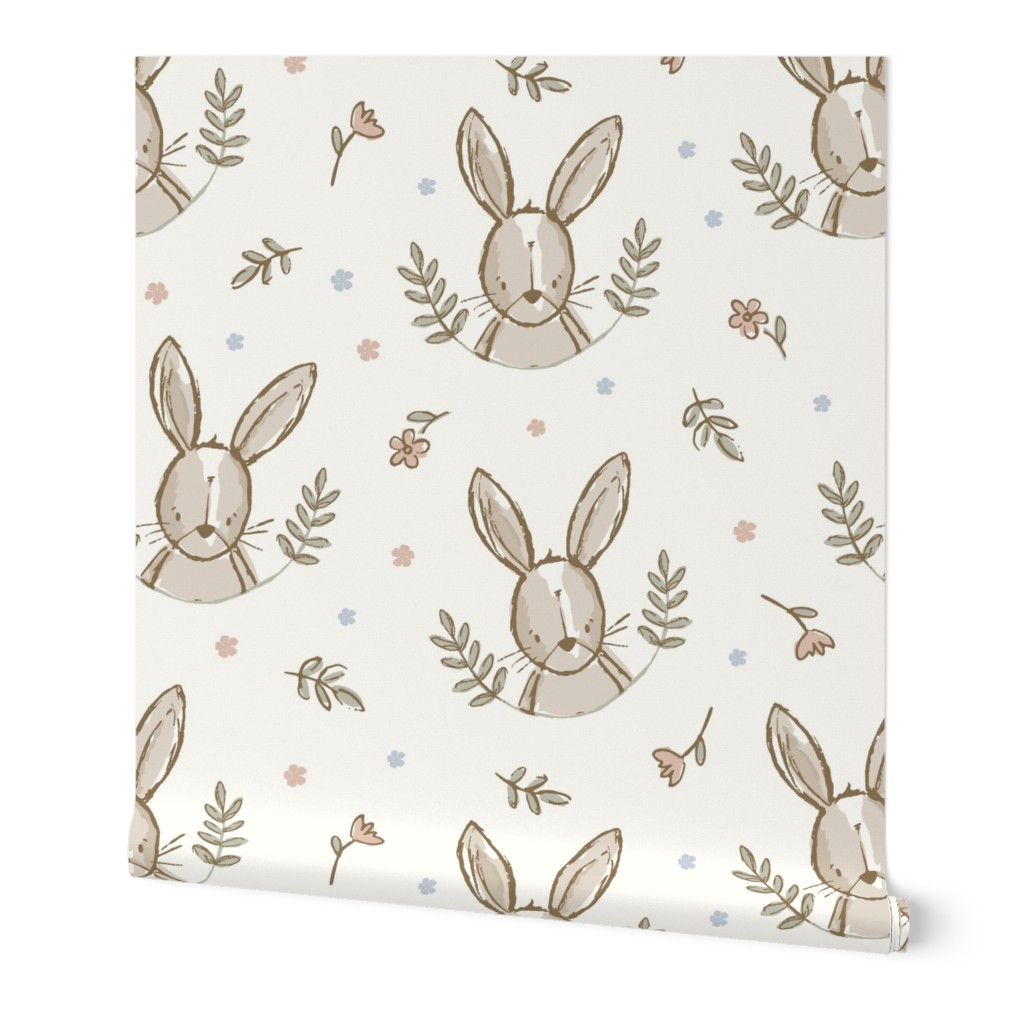 Rabbit, nursery, baby girl, floral