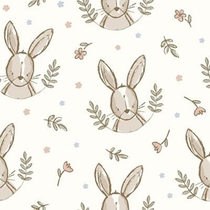 Rabbit, nursery, baby girl, floral