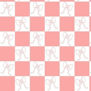 Pink bows and pink checkerboard - modern coquette pattern