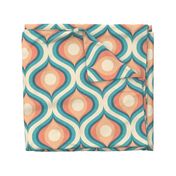 Groovy swirl wallpaper retro teal vintage coral by Pippa Shaw