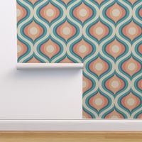 Groovy swirl wallpaper retro teal vintage coral by Pippa Shaw