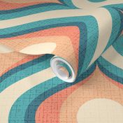 Groovy swirl wallpaper retro teal vintage coral by Pippa Shaw