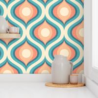 Groovy swirl wallpaper retro teal vintage coral by Pippa Shaw