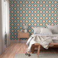 Groovy swirl wallpaper retro teal vintage coral by Pippa Shaw