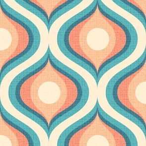 Groovy swirl wallpaper retro teal vintage coral by Pippa Shaw