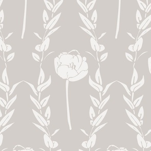 tulip and leaves in neutral taupe and cream