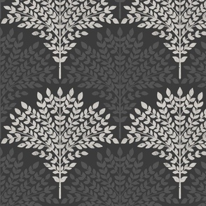 Welcoming Garden - Charcoal Botanical Scallop Pattern