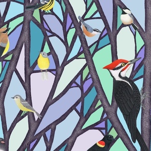 birds in the stained glass tree