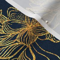 Golden Birds and Magnolia chinoiserie brocade spun gold seamless entryway wallpaper pattern.