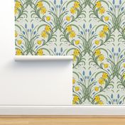 Art Nouveau daffodils, snowdrops and grape hyacinths in spring colours for welcoming walls