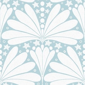 Abstract Seashell and Starfish Scallop Print_Aqua Blue (Large)