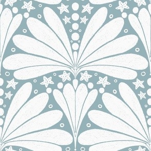 Abstract Seashell and Starfish Scallop Print_Teal (Large)