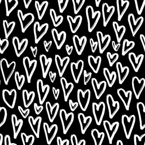 chalk white hearts on black