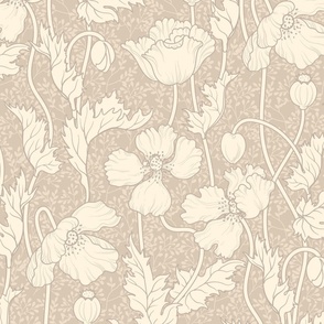 Poppy Field Floral Taupe Cream