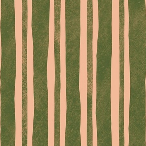 BIG Hand printed green lines one peach fuzz background