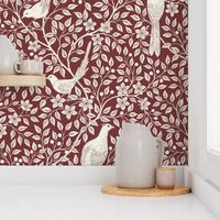 Birds on flowering tree chinoiserie - brown red L scale 