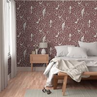 Birds on flowering tree chinoiserie - brown red L scale 