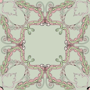 leaf tile pattern in soft green and pink