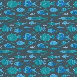 Small - Pantone Fishies Swim Blue Green