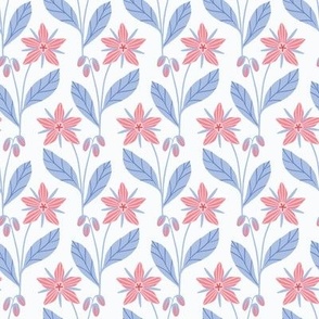 Borage Flowers and Buds - Salmon Pink & Periwinkle Blue - Medium Scale - Modern Floral for the Herbalist and Gardener