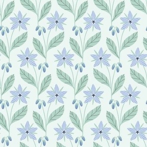 Borage Flowers and Buds - Sage Green & Periwinkle Blue - Medium Scale - Modern Floral for the Herbalist and Gardener