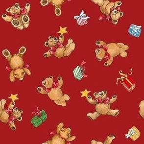 Teddy Bears and Gifts on red