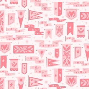 Courageous Banners, Flags, Ribbons & Pennants - Blush Pink + Salmon Pink - Medium Scale - Fun Design for Kids and the Young at Heart