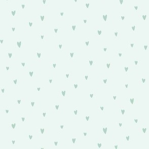 Hand-Drawn Scattered Hearts - Sage Green - Small Scale - Minimalist Design for Kids and Nursery Decor