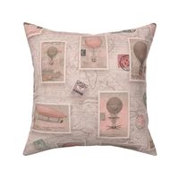 Hot Air Balloon Vintage Travel Pastel Pink Large Scale