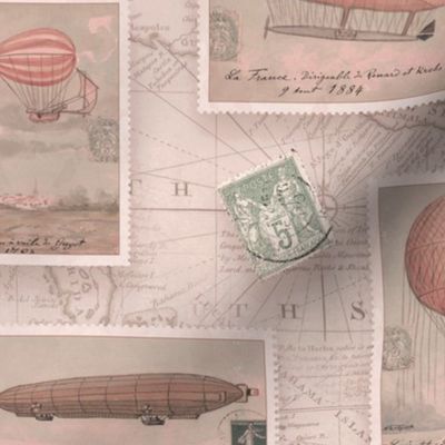 Hot Air Balloon Vintage Travel Pastel Pink Large Scale